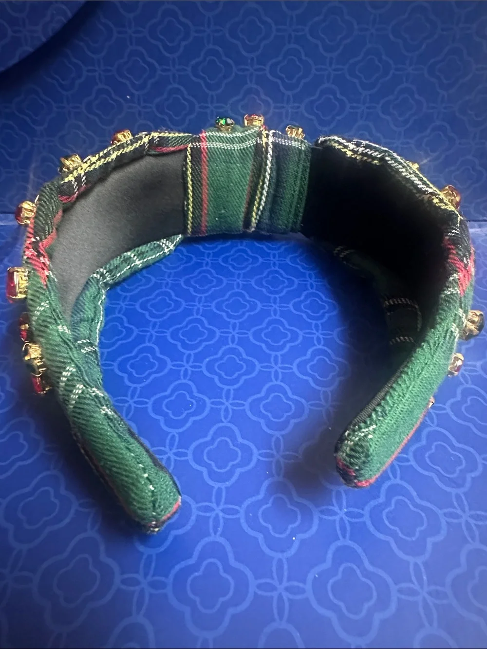 Tartan Jewel Embellished Headband - Green Plaid